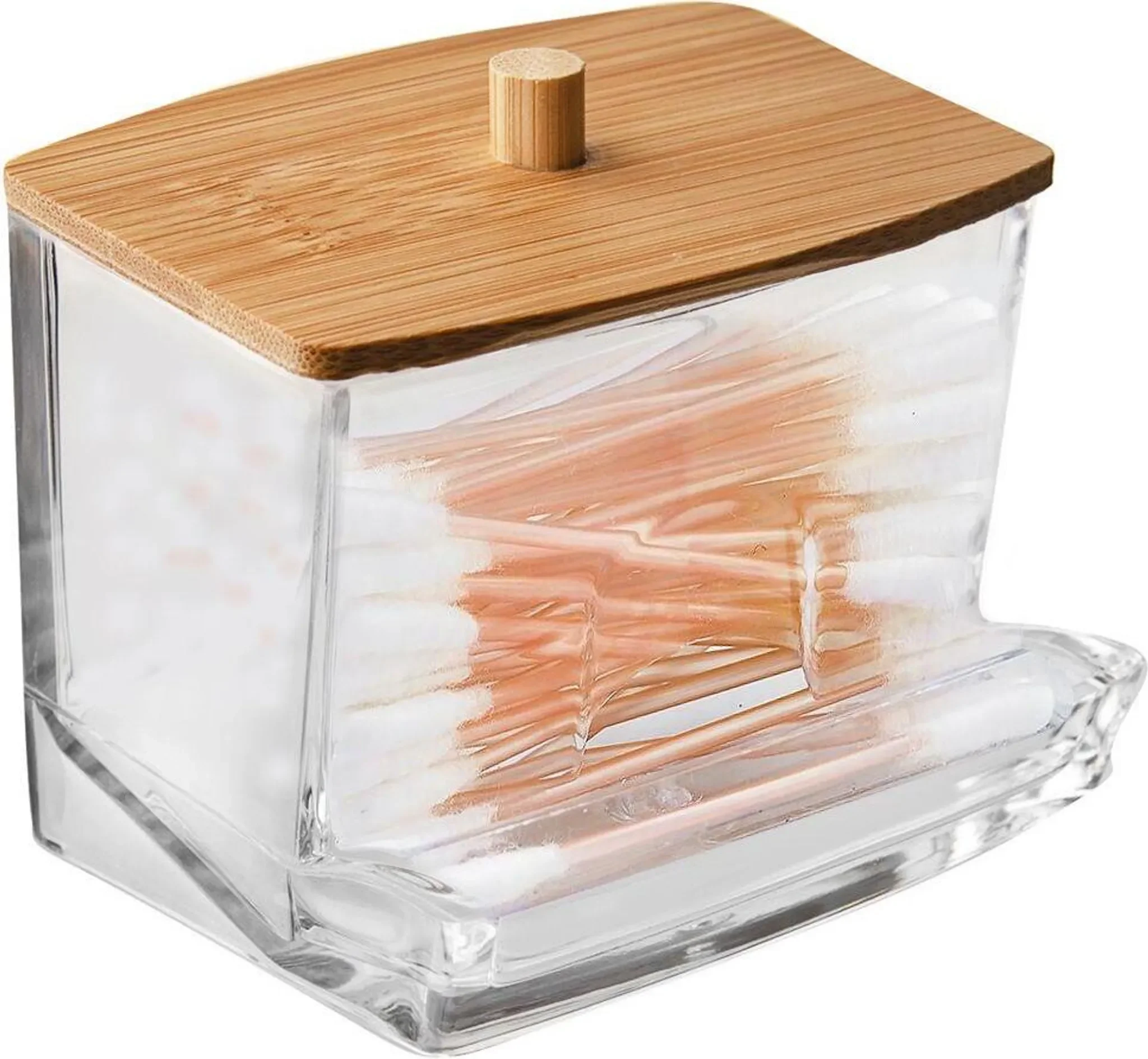 Spender für Wattestäbchen – Aufbewahrungsbox mit Bambusdeckel