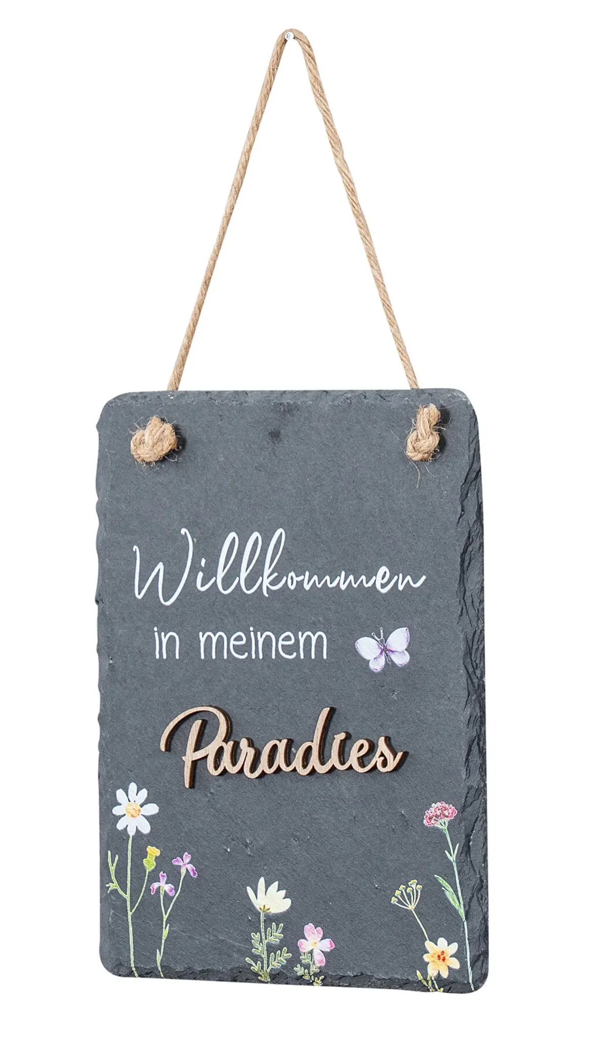 Schiefertafel „Willkommen in meinem Paradies“ – 15 × 20 cm