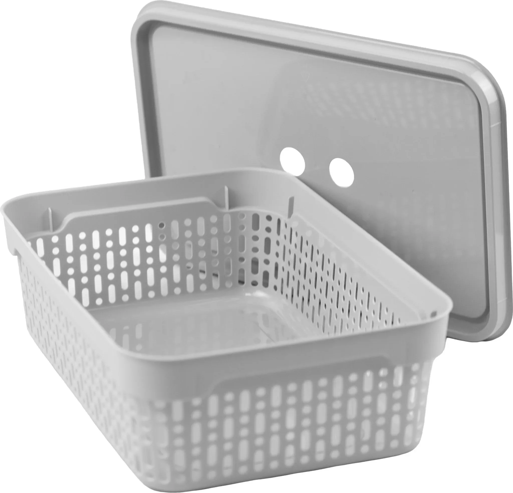 Aufbewahrungskorb mit Deckel – Größe M, hellgrau