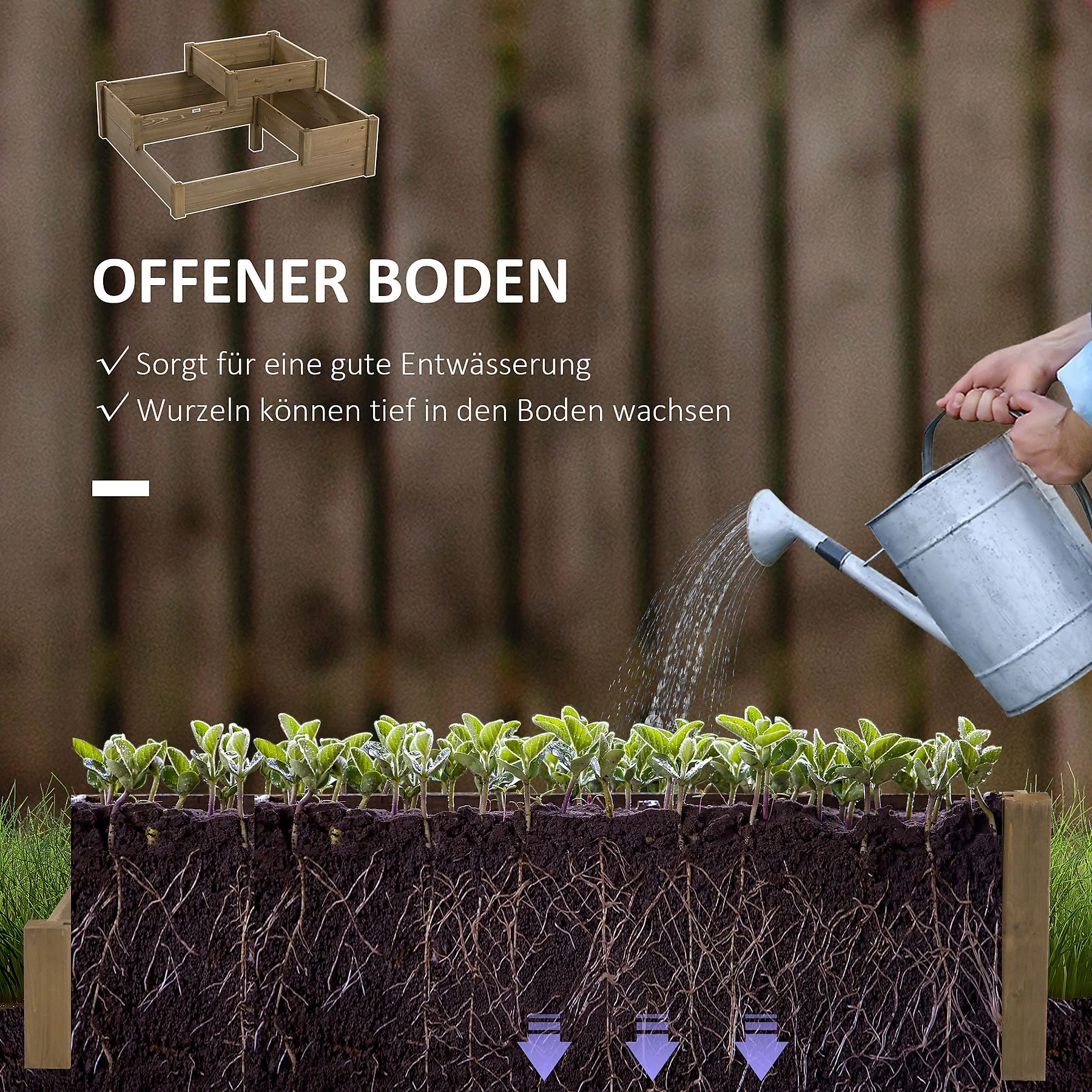 DECOME Aufbewahrungsbox Tannenholz wetterfest Gartenbox Gelb