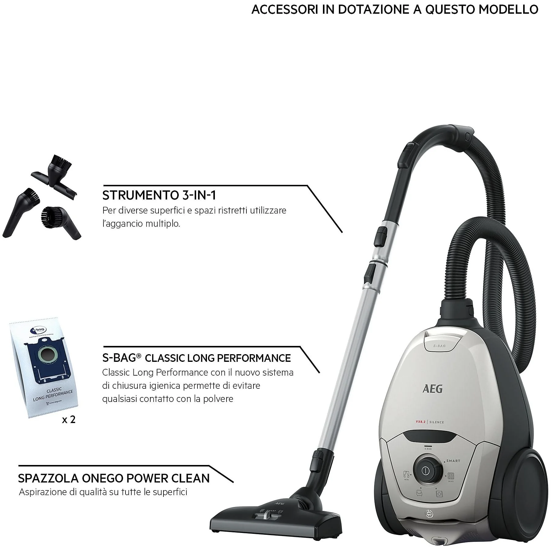 AEG VX82 1 2MG Staubsauger 600 Watt Mineral Grey